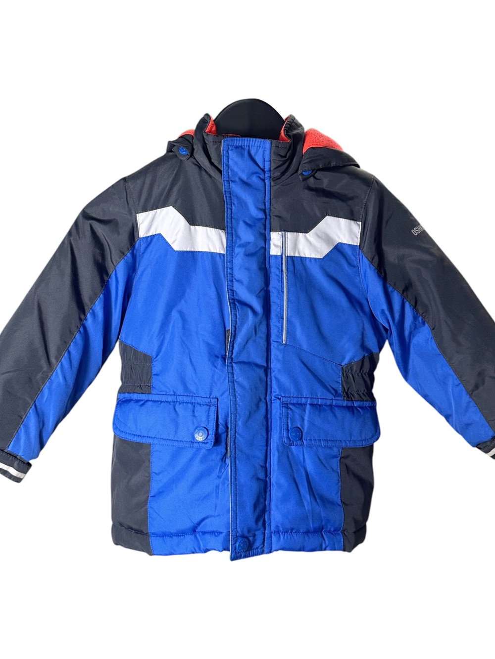 OshKosh B'gosh Blue & Black Hooded Puffer Jacket with White Accent